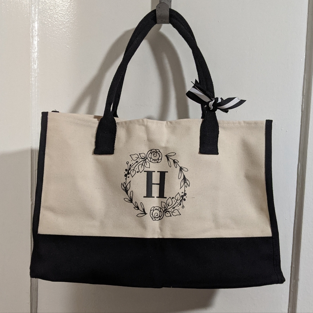 Monogram H Black and Cream Tote Bag New